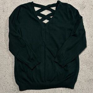 Chic Black V-Neck Sweater with Cross Detail